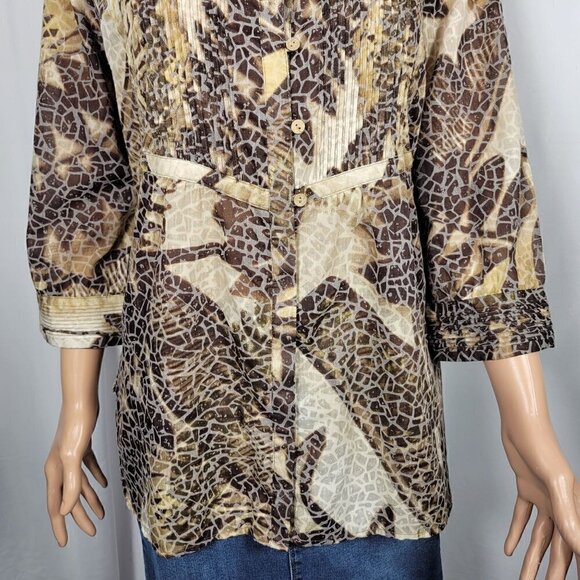 Coldwater Creek Women's Brown Animal Print Pattern, Textured Tunic Top Size M - Picture 4 of 10